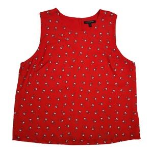 Banana Republic Red Anchor Print Sleeveless Top XL Button Back Nautical Preppy